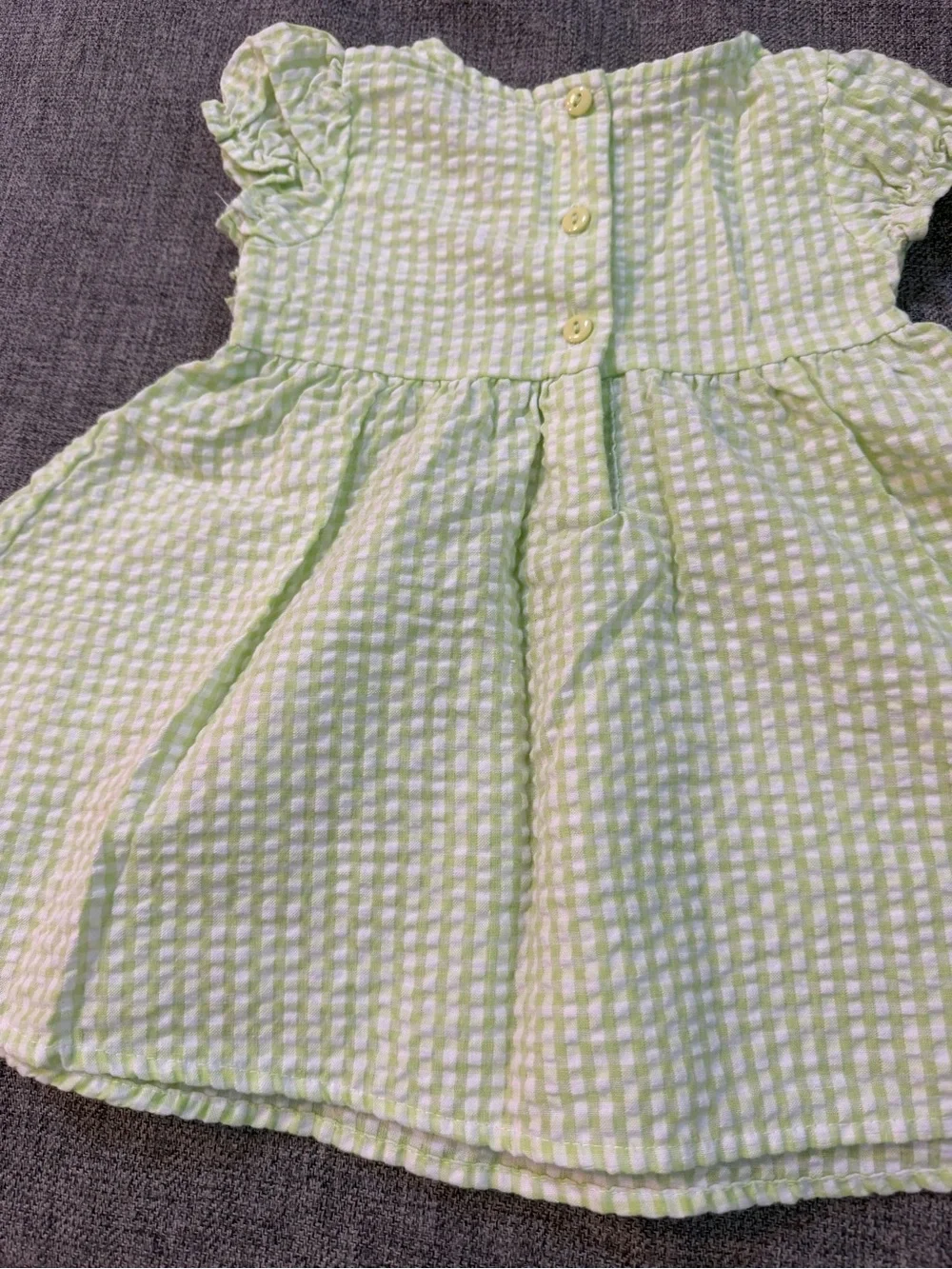 Youngland seersucker Light Green Gingham Dress Pink Floral Appliqués size 12m